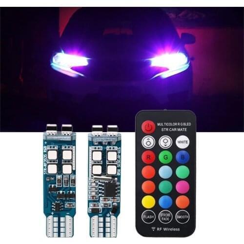 20pcs Car Flash Strobe Light T10 W5W Bulbs RGB with Remote Controller Interior 12V Headlight Wedge LED Atmosphere Turn Lights