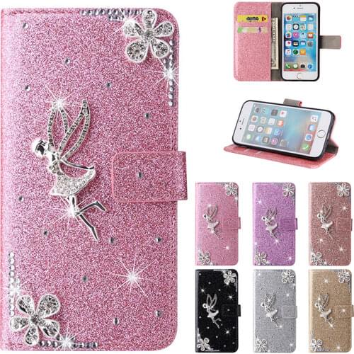 For Huawei P30 P40 P20 Pro Glitter Leather Case Y5 Y6 Y7 Psmart 2021 2019 2018 Mate10 20 Honor10 P10 Lite Y6P Flip Case