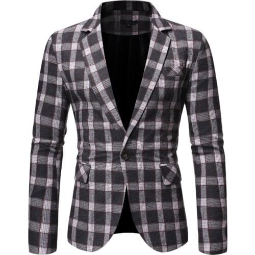 Blazer Men Suit Fashion Jacket Mens Slim Fit Casual Plaid Jackets Men Blazer Single Button Male Wedding Suit