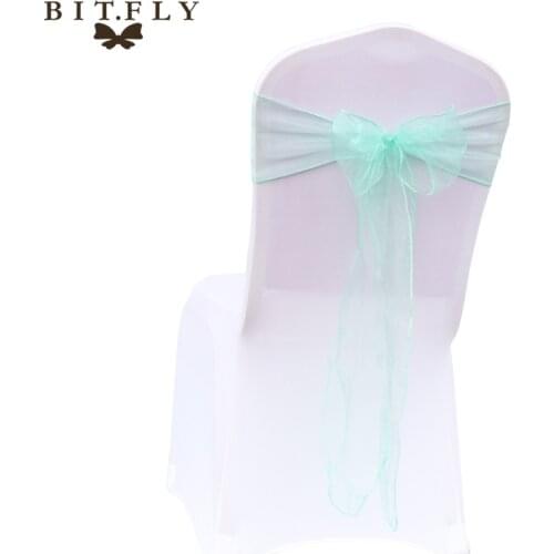 25 PCS Mint Green Wedding Organza Chair Cover Sashes Sash Party Banquet Decor Bow Mint Green Colour with free shipping