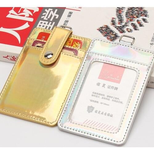 2020 New Glossy Buckle Work Card Multi-Card Bit Card Sleeve Leather Chest Access Control Pu Leather Business Lanyard Work card