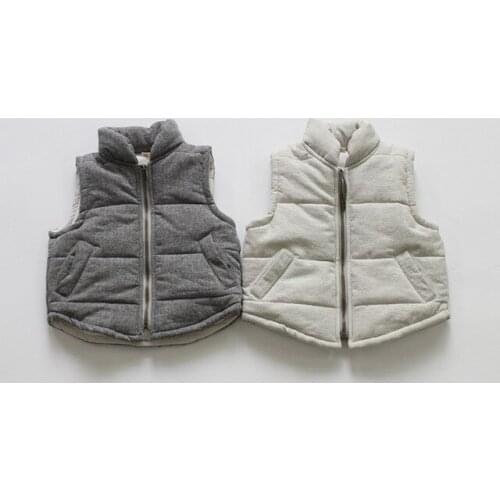 Kids Winter Clothing 2-6 Y Baby Boys Cotton Vests Korean Solid Thicken Warm Zipper Waistcoat for Boy Child Sleeveless Jackets