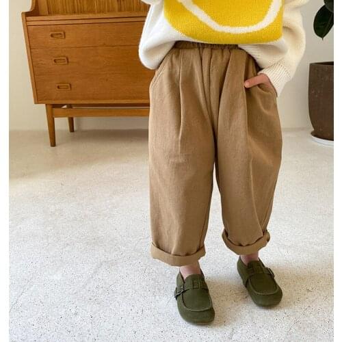 Koodykids Spring Kids Girl Boy Casual Pants Loose Khaki Trousers Pants Kids Boy Girl Solid Beige Pants Autumn New 1-7 Years