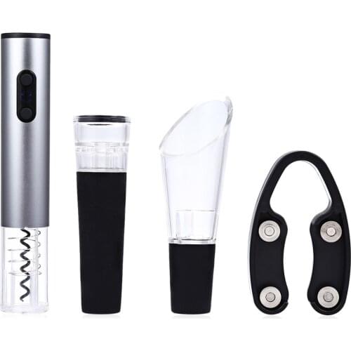 4pcs Electric Automatic Wine Bottle Opener Set Cordless Corkscrew with Foil Cutter Vacuum Stopper Pourer Opener Wine Accessories