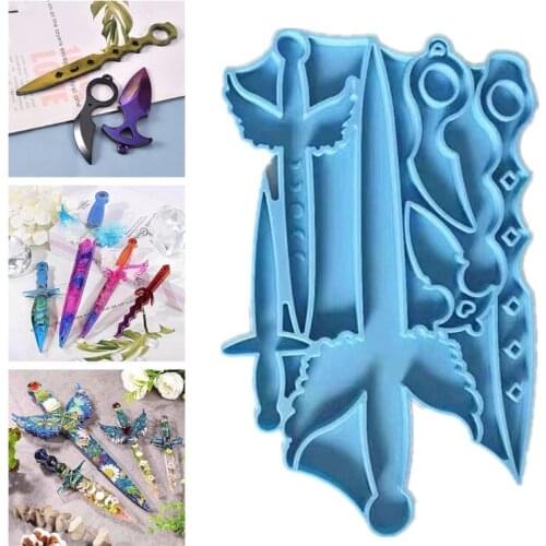 F3MF Dagger Series Keychain Epoxy Resin Mold Pendant Ornaments Casting Silicone Mould DIY Crafts Jewelry Home Decoration Tool