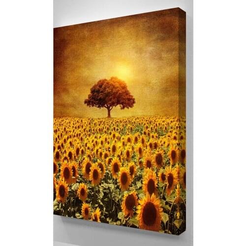 Canvas HD Prints Poster Sunflower Field Wall Art Sunset Home Decoration Painting Modular Pictures Giant Trees For Living Room