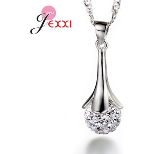 Nice Necklace for Date Appointement Shining White CZ Crystal Paved Ball 925 Sterling Silver Pendant Women Fashion Accessory