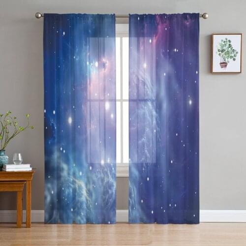 Artistic Milky Way Stars Starry Sky Tulle Window Treatment Sheer Curtains for Living Room the Bedroom Curtains Decoration