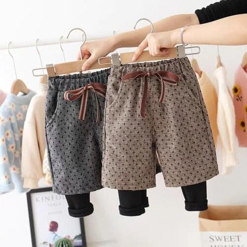 Korean Style Girl Fashion 2020 Spring Autumn New Girls Fashion Corduroy Ball Tether Fake Two-piece Boot Pants Girl Casual Pants