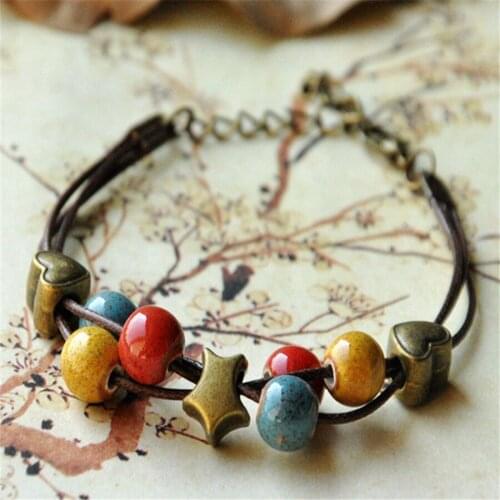 Fashion Leisure ethnic style ceramic bracelets handmade porcelain beads rope bracelets for women he003