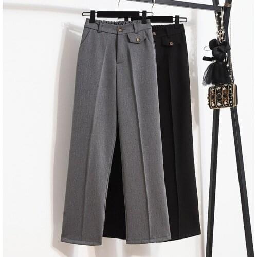 Fashion Suit Pants Women Spring Autumn Office Lady Long Trousers 2021 Solid Loose High Waist Straight Pants Female Plus Size