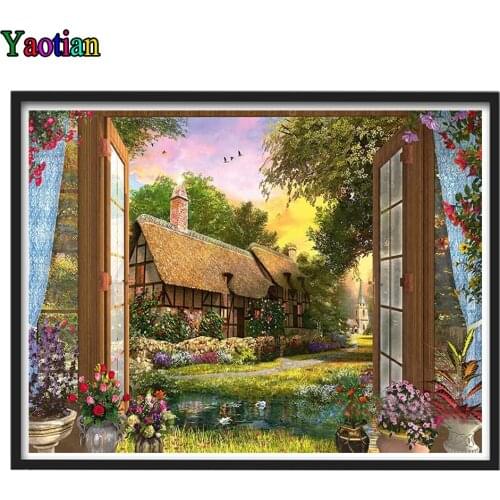DIY Diamond Painting Full Square Cottage scenery outside the window Rhinestones Pictures Diamond Embroidery Sale Cross Stitch