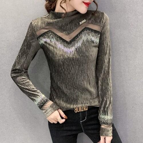 Spring fall new half a turtle neck long sleeve hot female fashion, cultivate ones morality stripe base drill T-shirt unline