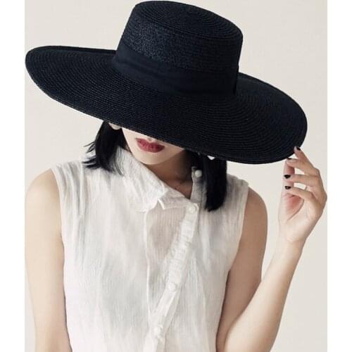 New Custom Black Flat Top Paper Straw Grass Summer Wide Brim Beach Hats For Women Men Casual Panama Jazz Panama Hat Luxury Hat