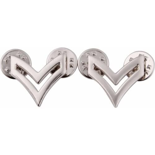 PAIR US ARMY CORPORAL SUBDUED METAL COLLAR RANK BADGE