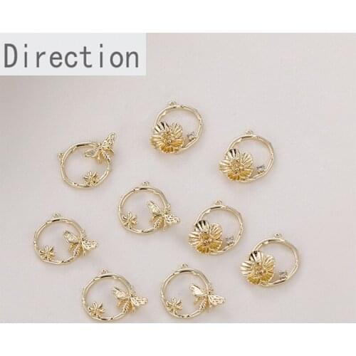 14k gold preserving color round small bee small flower pendant diy bracelet necklace ear jewelry pendant accessory material