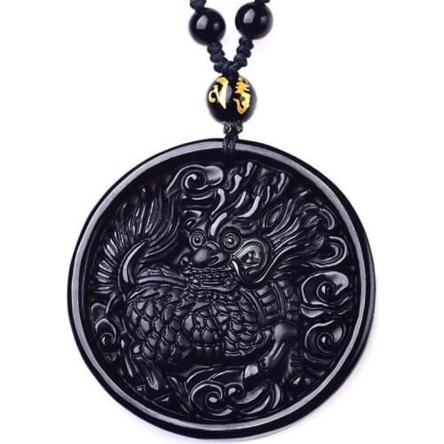 Drop Shipping Men Necklace Pendant Natural Obsidion Patron saint Dragon Pendant Gift for Fine crystal Jewelry Free Chain