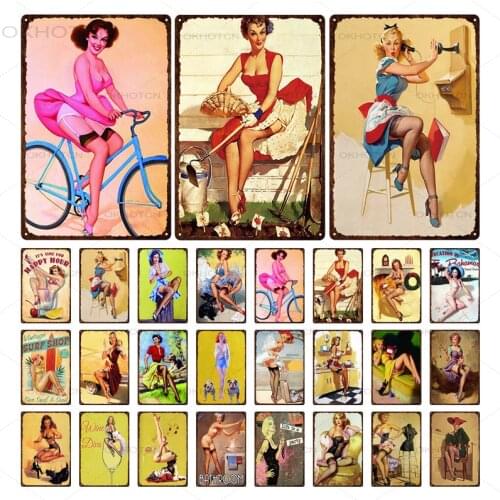 Sexy Girl Vintage Metal Sign Plaque Metal Vintage Metal Poster Pin Up Girl Tin Sign Wall Decor Bar Pub Club Man Cave Retro Signs