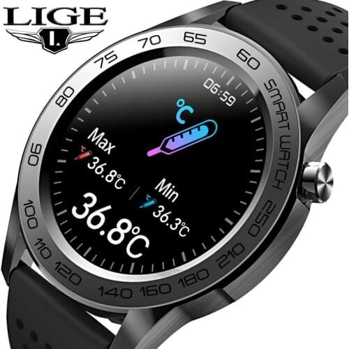 LIGE New Smart Watch Men Sports Fitness Tracker Watch Full Touch Temperature Monitor Heart Rate Waterproof Smartwatch For Women