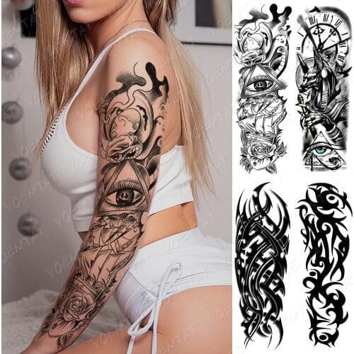 Tattoo sleeve art fake Cool stuff Waterproof Temporary Large Arm Sleeve Tattoo Sticker Clock Eye Sail Rose Flame Totem Flash Tat