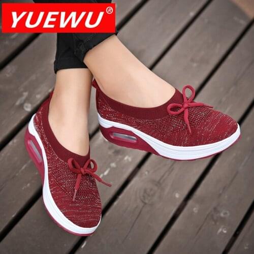 YUEWU Big Size Butterfly Flying Weaving Lightweight Air Cushion Bottom Women’s Antiskid And Wear Resistant Shallow Mouth Shoes