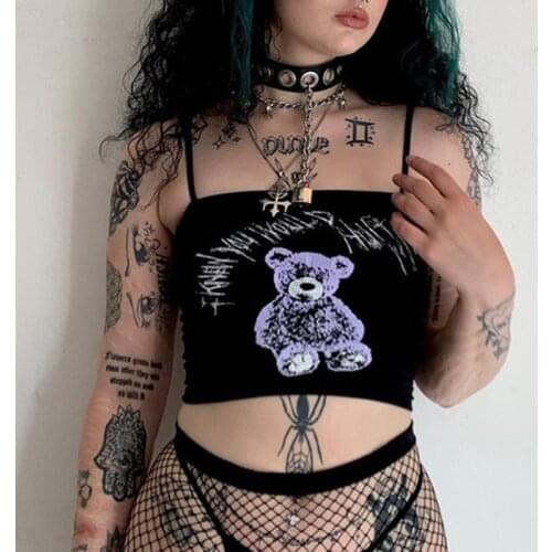 Gothic Cute Printed Camis Punk Y2K Women Sleeveless Baisc Tank Tops Summer Streetwear Harajuku Black Vest