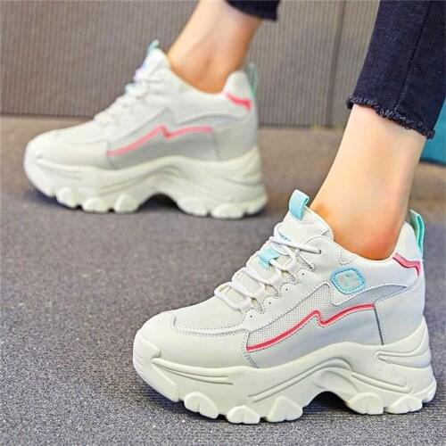 High Heels Womens Cow Leather Ankle Boots Platform Wedge Fashion Sneakers Increasing Height Casual Shoes 34 35 36 37 38 39