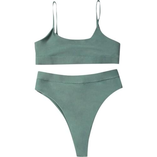 WomenS Solid Color Split Swimsuit High Waisted Bikinis Swim Wear Women 2020 Bikini WomenS Bathing Suits Female Swimwear Z0323