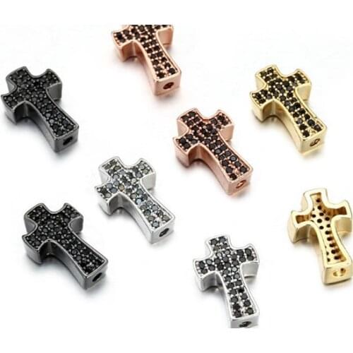 1*1.4cm cross micro pave cz cubic zirconia spacer beads metal Crystal bracelet necklace DIY making silver gold plated fh456