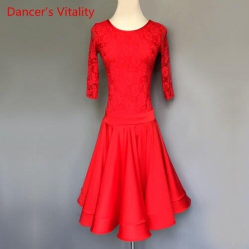 2018 NEW Custom Made Adult/child Latin Dance Dress Haft-sleeved lace Dresses Women Girls Latin Rumba Samba Dance Costume Dress