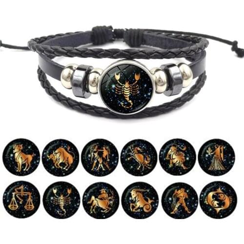 2021 New Fashion Handmade Multilayer PU Leather Weave Braided 12 Constellation Bracelets for Women Gift Trendy Men Bracelets