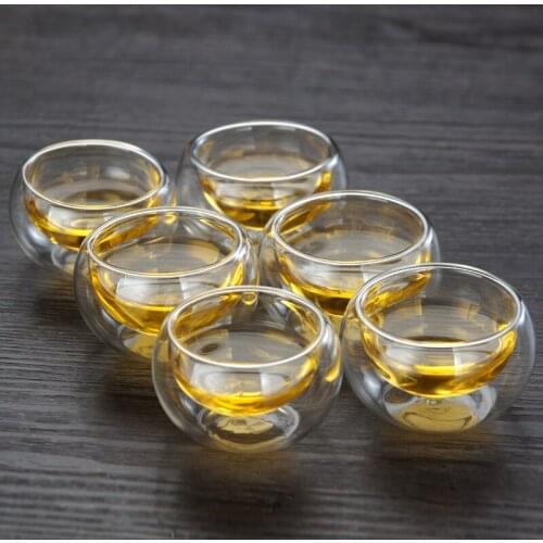 50ml 6PCS/Set Double Wall Glass Cup Clear Heat Resistant Double Layer Mug Water Cup Chinese Tea sets Drinkware