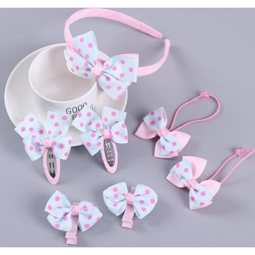7PCS Bow Hair Clips Elastic Hair Bands for Girls Kids Hairpins Hair Accessories Hoop Set Scrunchy Headband Rubber Band