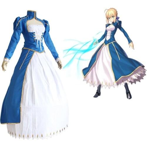 Anime Fate Stay Night Saber Cosplay Costume Fate Zero Artoria Pendragon Full Set Blue Battle Dress Carnival Cosplay Dress 89