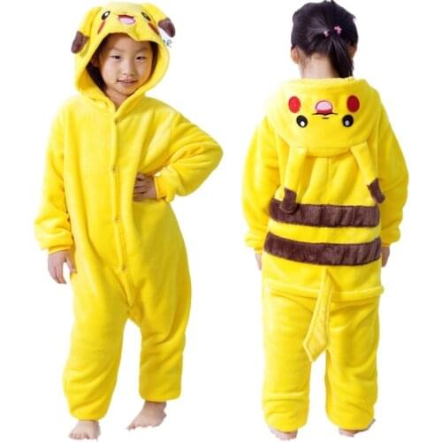 Anime Pokemon Pikachu Plush Flannel Pajamas One-piece Suit Long-sleeved Winter Soft Warm Home Clothes Casual Children Gifts