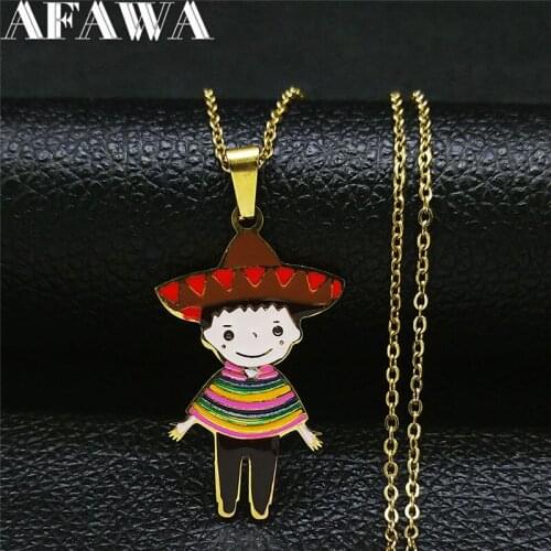 Stainless Steel Colorful Enamel Mexican Kid Chain Necklaces Women/Men Statement Necklace Jewelry acero inoxidable N9515S01