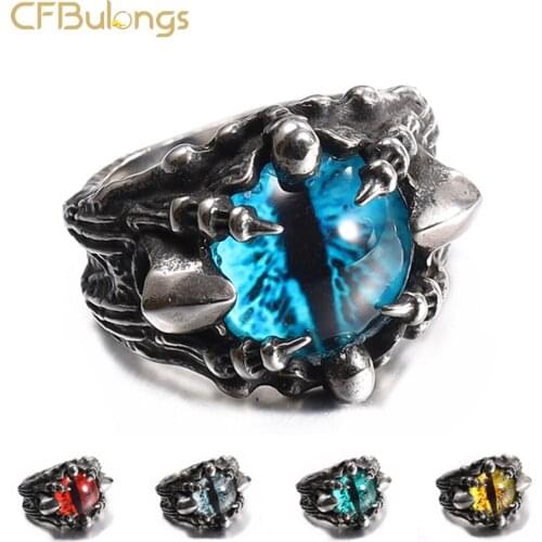 CFBulongs Stainless Steel Demon Eye Dragon Claw Ring Personality Domineering Anniversary Biker Skull Jewelry Christmas Gift