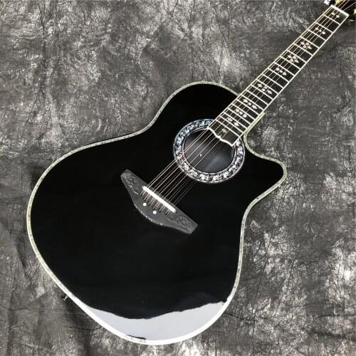 Black Solid Spruce 12 Strings Acoustic Guitar Abalone Carbon Fiber Tortoise Shell Ovation Electric EQ Guitars