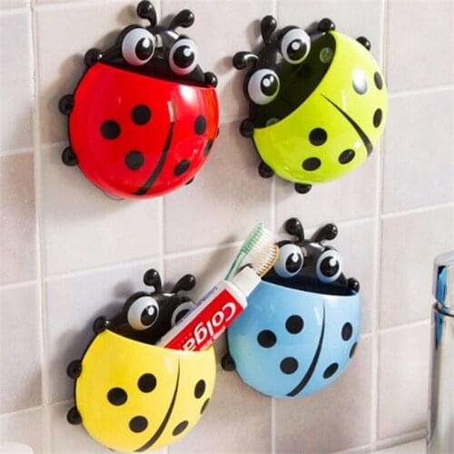 Ladybug Toothbrush Holder Bathroom Kitchen Toothpaste Holder Decoration Washroon Toothbrush Box Powerful Suction Kit Combination