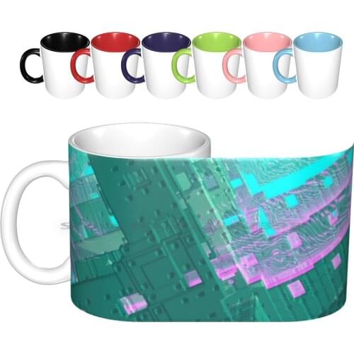 Futuristic Cityscape , Post Apocalyptic Neon Future World , Ceramic Mugs Coffee Cups Milk Tea Mug 80s 80 S Retro 90s Vintage