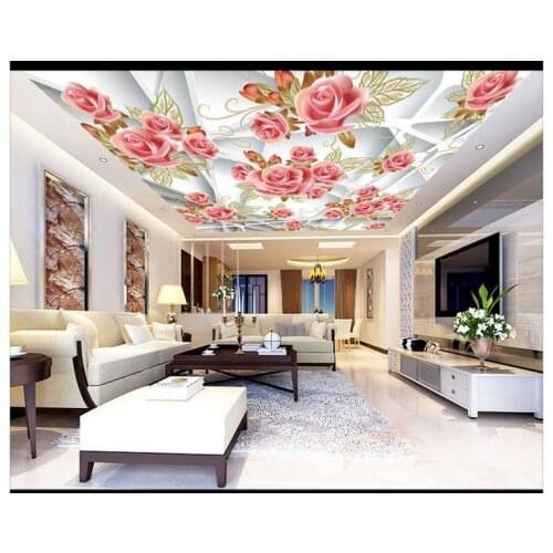 Customized 3d wallpaper 3d ceiling wallpaper murals 3D white frame romantic rose ceiling frescoes wall 3d room decoration