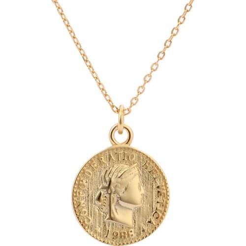 Dainty 18k Gold Over 925 Sterling Silver Trendy Jewelry Medallion Dollar Disc Charm Pendant Large Greek Medal Coin Necklace