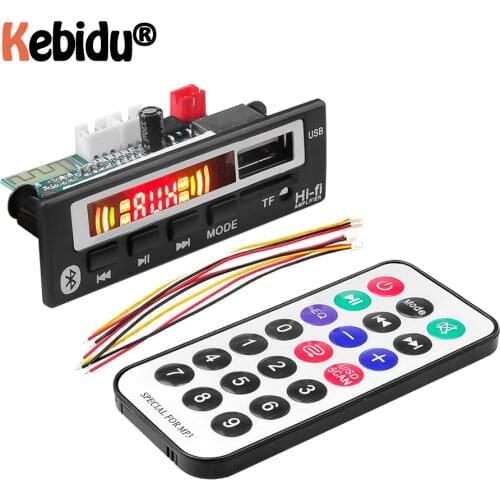 KEBIDU Bluetooth5.0 MP3 WMA WAV Decoder Board 5V 12V Wireless Audio Module Color Screen USB TF FM Radio For Car accessories