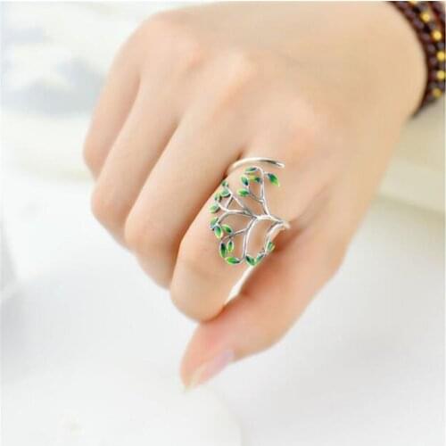 2021 Trend Gift Green Leaf Branch Ring Simple Fashion Adjustable Open Ring For Woman Charm Jewelry Wholesale