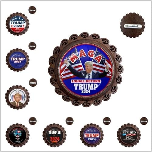 Keep America Great 2024 USA Trump Collection Collar Pins Jewelry For Women Men Art Glass Dome Brooch