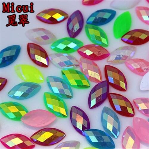 Micui 200pcs 6*12mm Horse Eye AB mix color Acrylic Rhinestones Crystal Flatback Strass Stone For Clothes Dress Craft ZZ568E
