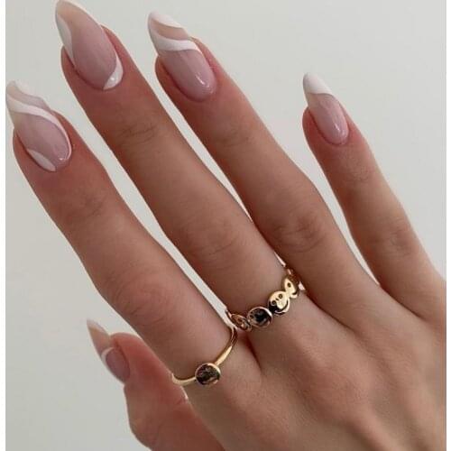 24PCS Fake Nail Art With Glue Set Ins Press On Line Geometric Nail Art Detachable False Nails French Wearable Design Accessori