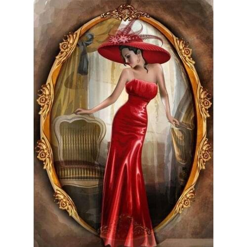 Cross Stitch Kits Lady in Elegant Red Dress Needlework Embroidery Crafts 14CT Unprinted DIY Arts Handmade Home Decor