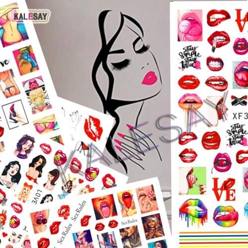 Nail Stickers Women Mixed Lips Sexy Girl Nail Art Sticker Self Adhesive Transfer Decals Tattoos Sliders Manicure Design Popular