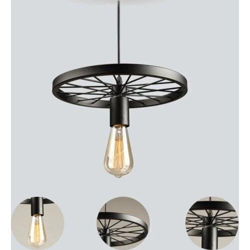 2019 New Creative American Industrial Style Nordic Retro Wrought Iron Wheel LED E27 Edison Pendant Light Living Room Cafe